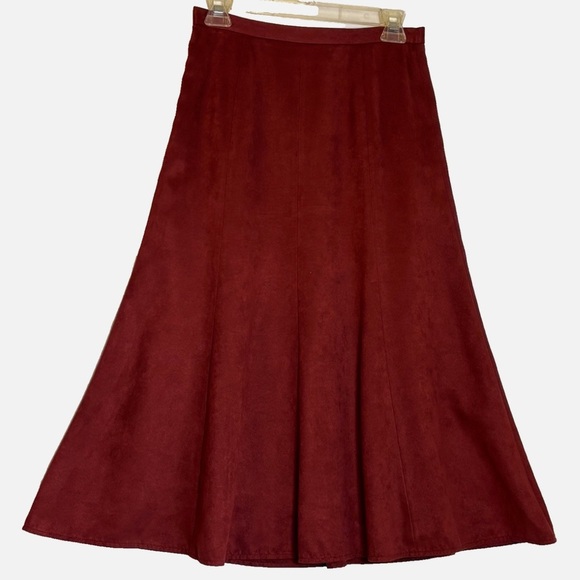 VTG Skirt Faux Suede Feel Flare Swing Hem Aline Midi Merlot Burgundy 4 Y2K - Picture 3 of 5